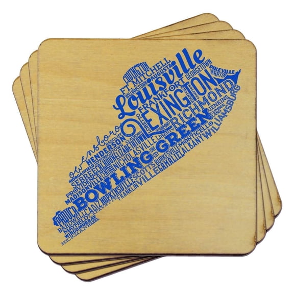 Torched Kentucky State Typography Coaster (Set of 4) Drink Beer Coaster 4x4 Brown