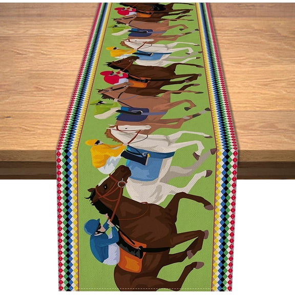 Kentucky Table Runner Horse Racing Table Cover Linen for Party Holiday Dining Room Kitchen Home Decoration (13" x 90")