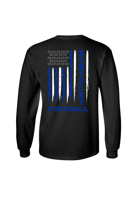 Kentucky Team Colors Football American Flag Unisex Long Sleeve T-shirt Graphic Tee-Black-large