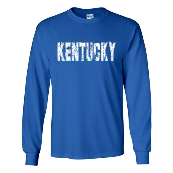 Kentucky Tshirt Football Team Color Blue and White Distressed Kentucky State Name Wildcat Mens Long Sleeve T-shirt Graphic Tee-Royal Blue-small