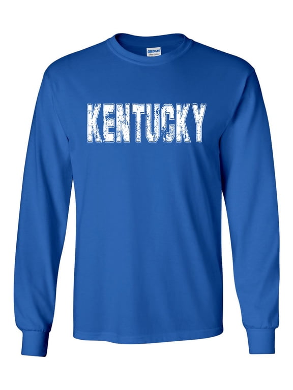 Kentucky Tshirt Football Team Color Blue and White Distressed Kentucky State Name Wildcat Mens Long Sleeve T-shirt Graphic Tee-Royal Blue-small