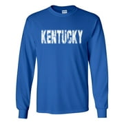 Kentucky Tshirt Football Team Color Blue and White Distressed Kentucky State Name Wildcat Mens Long Sleeve T-shirt Graphic Tee-Royal Blue-xxl