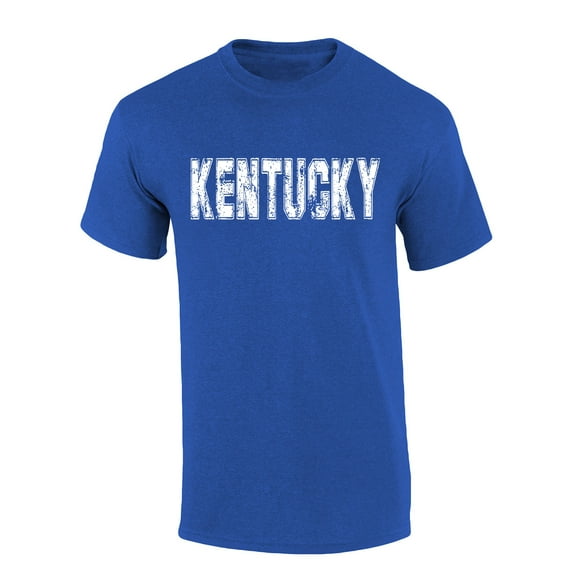 Kentucky Tshirt Football Team Color Blue and White Distressed Kentucky State Name Wildcat Mens Short Sleeve T-shirt Graphic Tee-Royal Blue-large