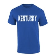 Kentucky Tshirt Football Team Color Blue and White Distressed Kentucky State Name Wildcat Mens Short Sleeve T-shirt Graphic Tee-Royal Blue-small