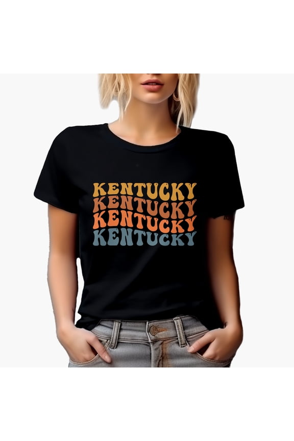 Kentucky, US State Themed, Groovy Retro Wavy Text Merch Gift, Black T-Shirt, 3XL