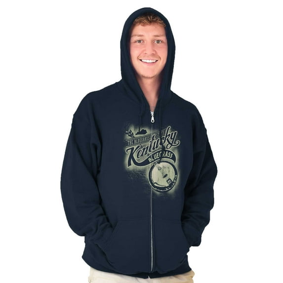 Kentucky Vintage Bluegrass Banjo KY Unisex Fleece Graphic Zip Up Hoodie Brisco Brands 2X