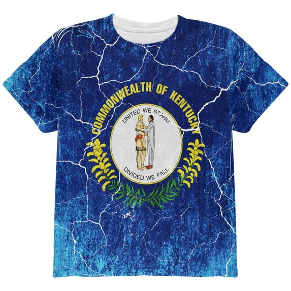 Kentucky Vintage Distressed State Flag All Over Youth T Shirt Multi YMD