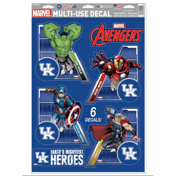 Kentucky Wildcats / MARVEL Multi-Use 6 Piece Decals 11" x 17"