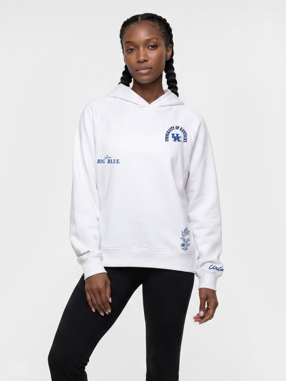 Reebok Womens White Mixed Media Hooded Sweatshirt