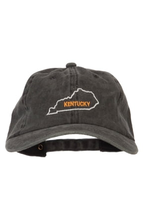 Kentucky with Map Outline Embroidered Washed Cotton Cap - Black OSFM