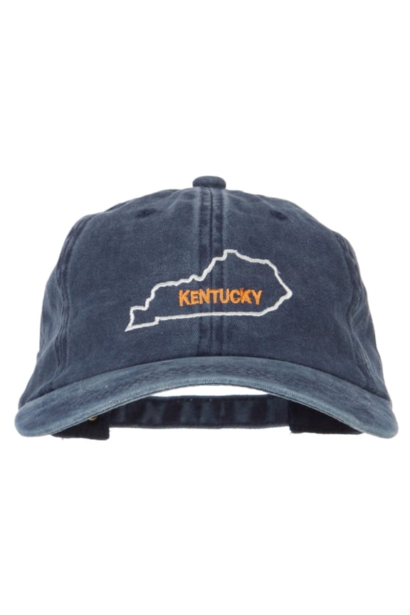 Kentucky with Map Outline Embroidered Washed Cotton Cap - Navy OSFM