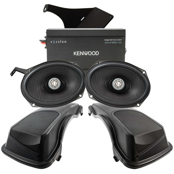 Kenwood 2-Channel Amplifier and Mounting Plate with 1 Pair of 6X9" Speakers and Lid Kit Package Designed to be Plug and Play System for 1998-2013 Street Glide Motorcycles
