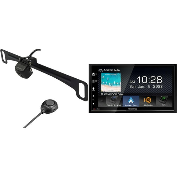 Kenwood DMX809S Digital Multimedia Receiver with CMOS-320LP Multi-Angle Rear View Camera with License Plate Mounting