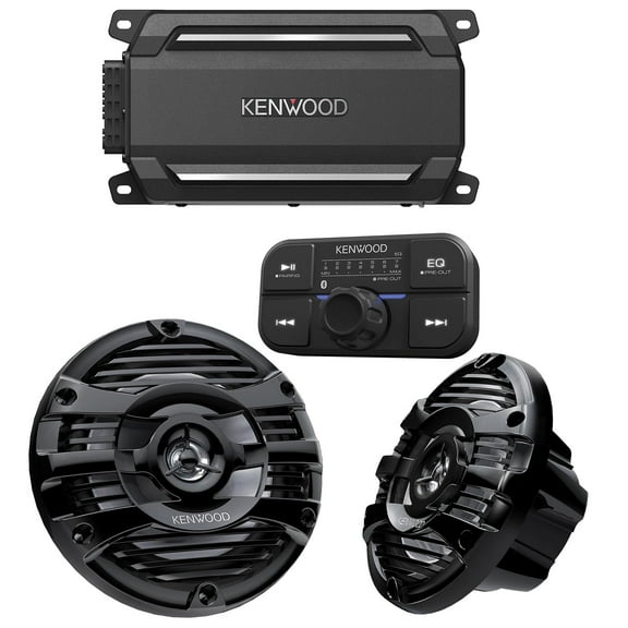 Kenwood KAC-M5024BT 4 Channel Bluetooth, Waterproof Compact Amplifier with 1 Pair of KFC-1653MRB 6.5" 2-way Marine Speaker System (Black)