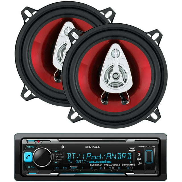 Kenwood KMM-BT315U Single-Din In-Dash Mechless Digital Media Receiver With Bluetooth with BONUS Boss Audio Chaos Series Speakers