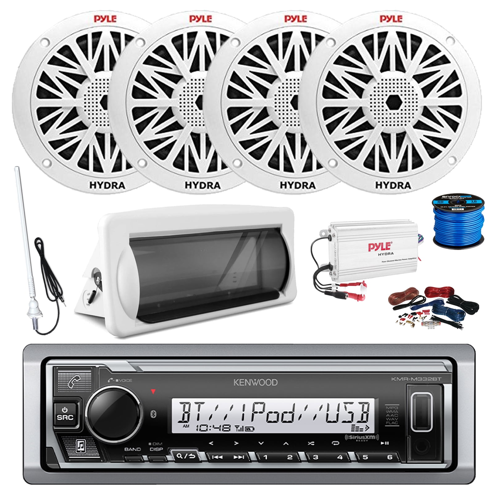 Kenwood KMR-M332BT Single DIN Marine USB Bluetooth AM/FM Receiver ...