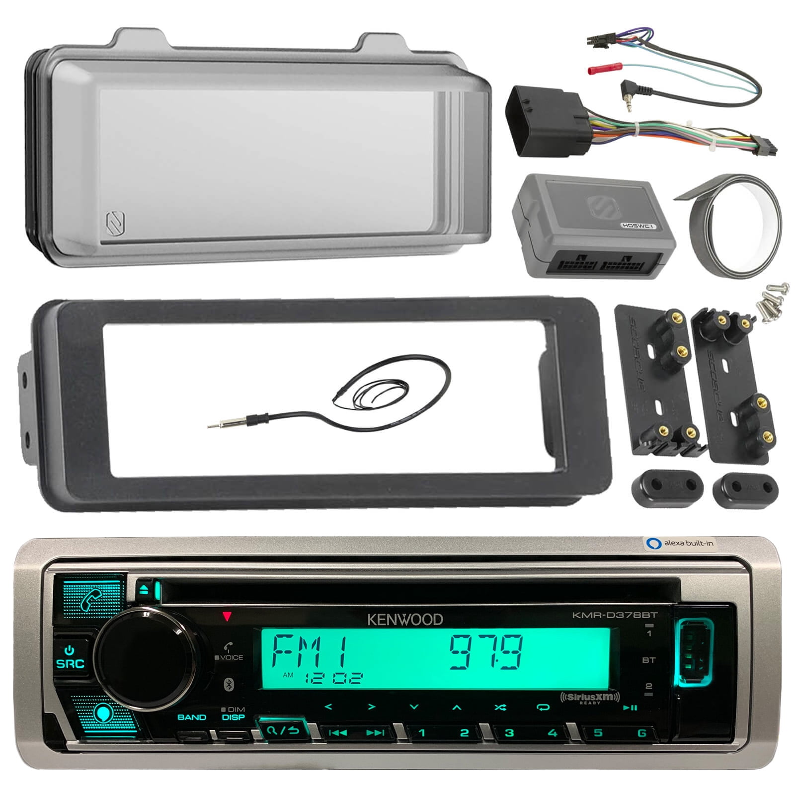 Kenwood KMRD378BT Marine Radio Stereo Receiver Bundle, 1998 2013 Harley ...