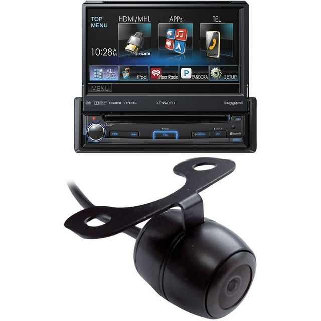 Kenwood KVT-7012BT 6.95" Single-DIN In-Dash Motorized LCD Touchscreen DVD Receiver and Pyle PLCM38FRV Front/Backup Camera