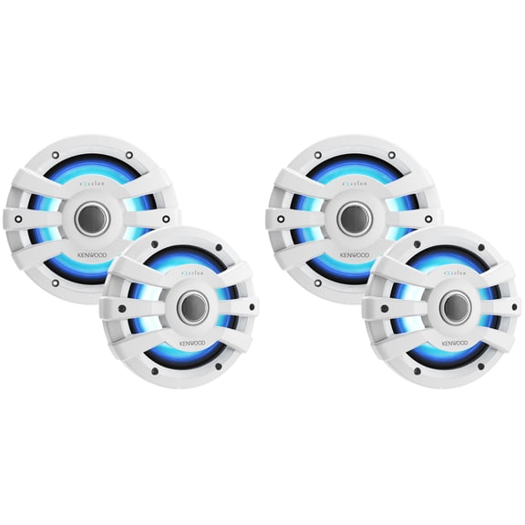 Kenwood XM77WL 7.7" LED Marine Speakers White (4 Pack) Wake Boat Audio Upgrade for MasterCraft, Malibu, Axis & Nautique
