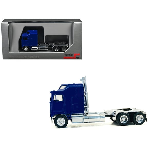 Kenworth K100 with 1-Bar Grill and X-Long Chrome Chassis Blue 1/87 (HO) Plastic Model Car by Promotex