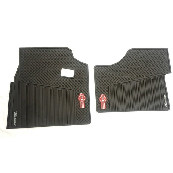 Kenworth OEM T680 Black Rubber Floor Mats w/Red Logo Fits 2013-2018 - All-Weather/Terrain