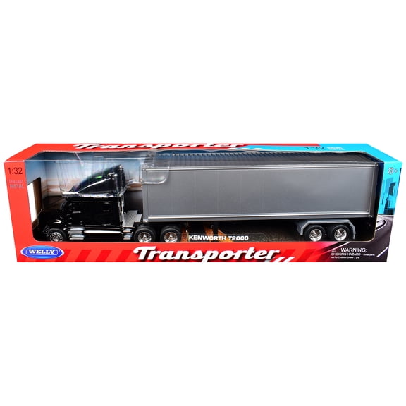 Kenworth T2000 Truck Black with Gray Container "Transporter" Series 1/32 Diecast Model by Welly