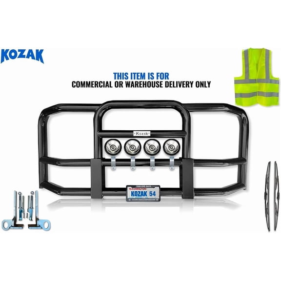 KOZAK Compatible with Peterbilt 386 Black Full Bumper Grille Deer Brush Moose Guard - Large Square - 4x6" 20 LED Lights
