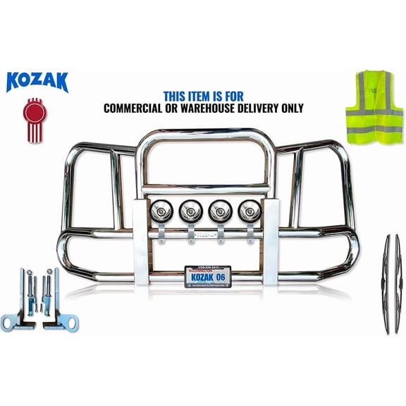 Compatible wit T680 2011-2020 Front Deer Guard Bumper Large Square - Chrome (Kozak Aftermarket)