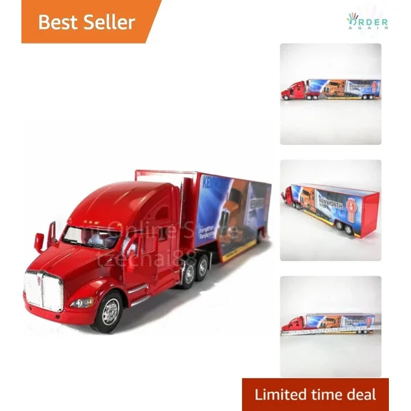 Kenworth T700 Container Truck, 1:68 Scale, Die Cast Model Pull Action Red