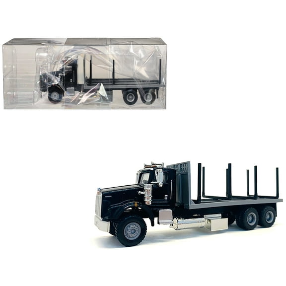 Kenworth T800 Stake Bed Truck Black 1/87 (HO) Plastic Model Car by Promotex