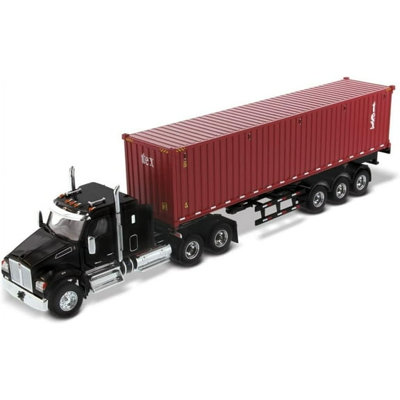 Kenworth T880 SBFA 40" Sleeper Cab Tridem Truck Tractor w/Flatbed Trailer & 40' Dry Goods Sea Container TEX 1/50 Diecast Model Diecast Masters 71060