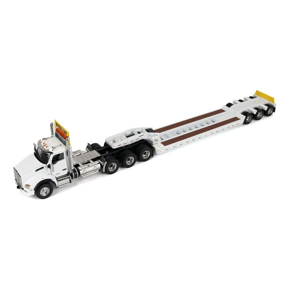 Kenworth T880 SBFA Tridem Truck w/Trail King HDG Lowboy Trailer White "Transport Series" 1/50 Diecast Model by Diecast Masters