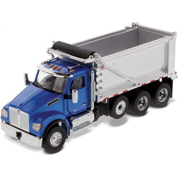 Kenworth T880S SFFA Tandem Axle with Pusher Axle OX Stampede Dump Truck Blue and Chrome 1/50 Diecast Model by Diecast Masters