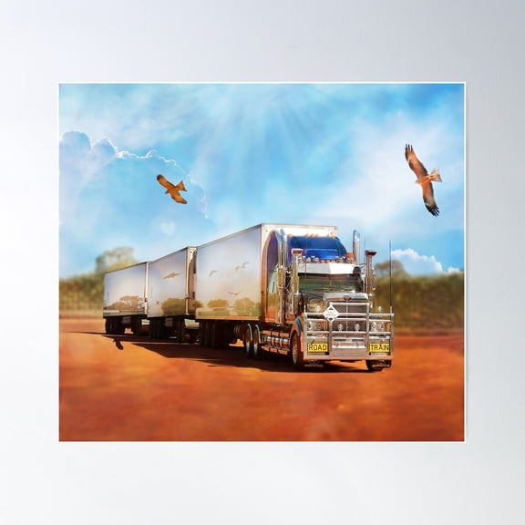 Kenworth Truck With Three Tailers Poster Wall Art, Modern Wall Decor For Living Room Bedroom, 30x30 UNFRAMED