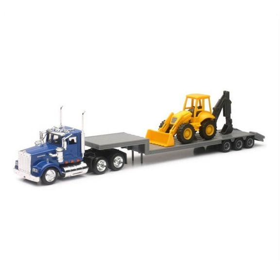Kenworth W900 Construction Lowboy, Blue - New Ray 15303B - 1/43 scale Model Replica