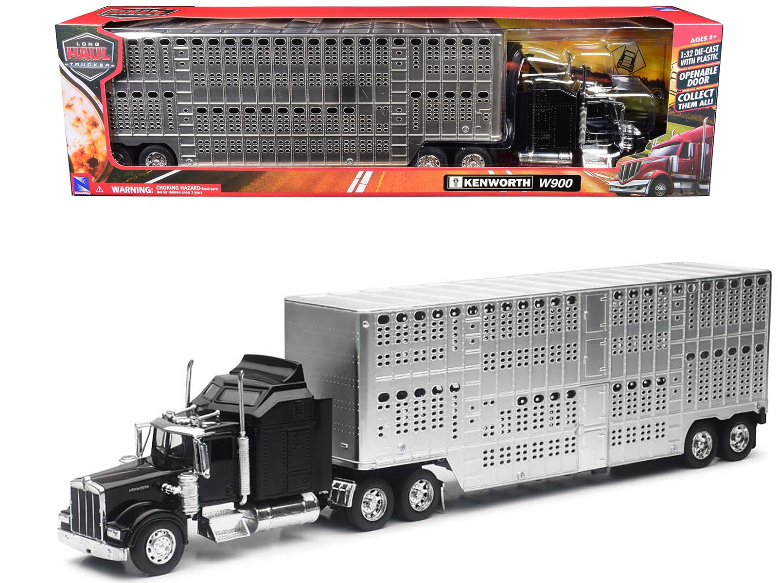Kenworth W900 Truck Black with Pot Belly Livestock Chrome 
