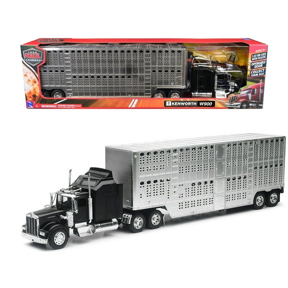 Kenworth W900 Truck Black with Pot Belly Livestock Chrome "Long Haul Truckers" Series 1/32 Diecast Model by New Ray