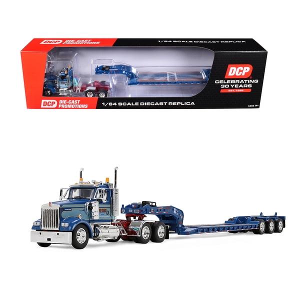 Kenworth W900L Day Cab and Fontaine Magnitude Lowboy Trailer "Sid Kamp" Blue Light Two-Tone 1/64 Diecast Model by DCP/First Gear