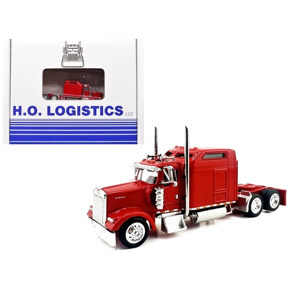 Kenworth W900L Tractor w/Cab Red and Covered Trailer White with Red Tarp Combo Set 1/87 (HO) Plastic Model Car by HO Logistics