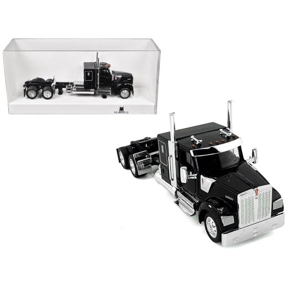 Kenworth W990 with Flat Top Sleeper Cab Black 1/87 (HO) Plastic Model Car by HO Logistics