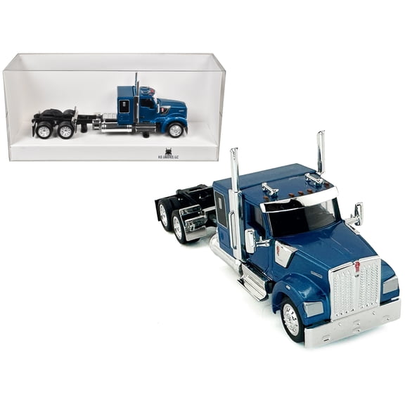 Kenworth W990 with Flat Top Sleeper Cab Blue Metallic 1/87 (HO) Scale Plastic Model Car by HO Logistics