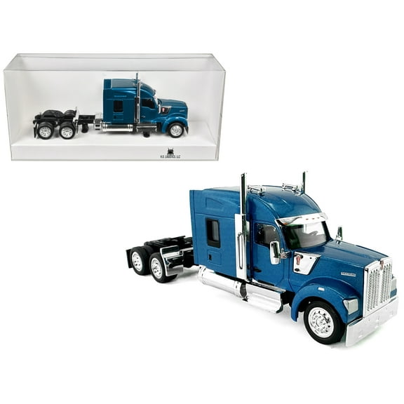 Kenworth W990 with Stand Up Sleeper Cab Blue Metallic 1/87 (HO) Scale Plastic Model Car by HO Logistics