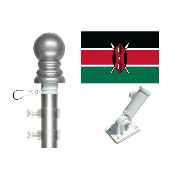 Kenya 3'x5' Flag and Spinner Flagpole Set, Includes Flag, 6' Spinner Pole and Bracket