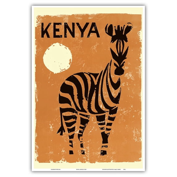 Kenya Africa - Zebra - Vintage Travel Poster c.1960 - Master Art Print (Unframed) 13in x 19in