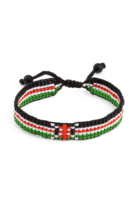 Kenya Flag Bracelet: Handmade Bracelet,Adjustable Beaded Boho-Style Rope Bangle with Patriotic Design