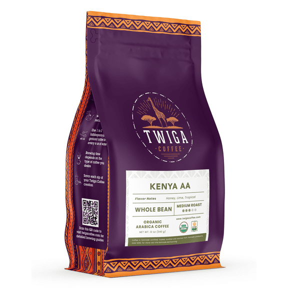 Kenya Grade AA Coffee | USDA Organic | Medium Roast | Whole Bean | 12 oz | Twiga Coffee
