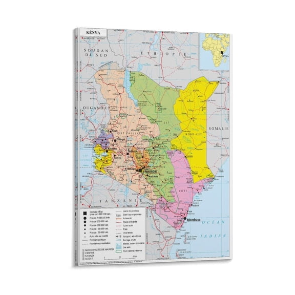 Kenya Map Poster Print Photo Art Painting Canvas Poster Home Decorative Bedroom Modern Decor Posters Gifts 08x12inch(20x30cm)