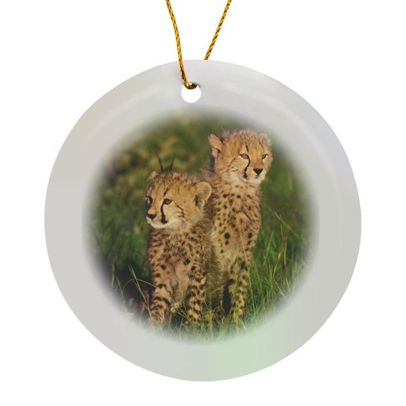 3drose, Kenya, Masai Mara Game Reserve. Cheetah Cubs-af42 Gje0058 - Gavriel Jecan, Circle Porcelain Ornament