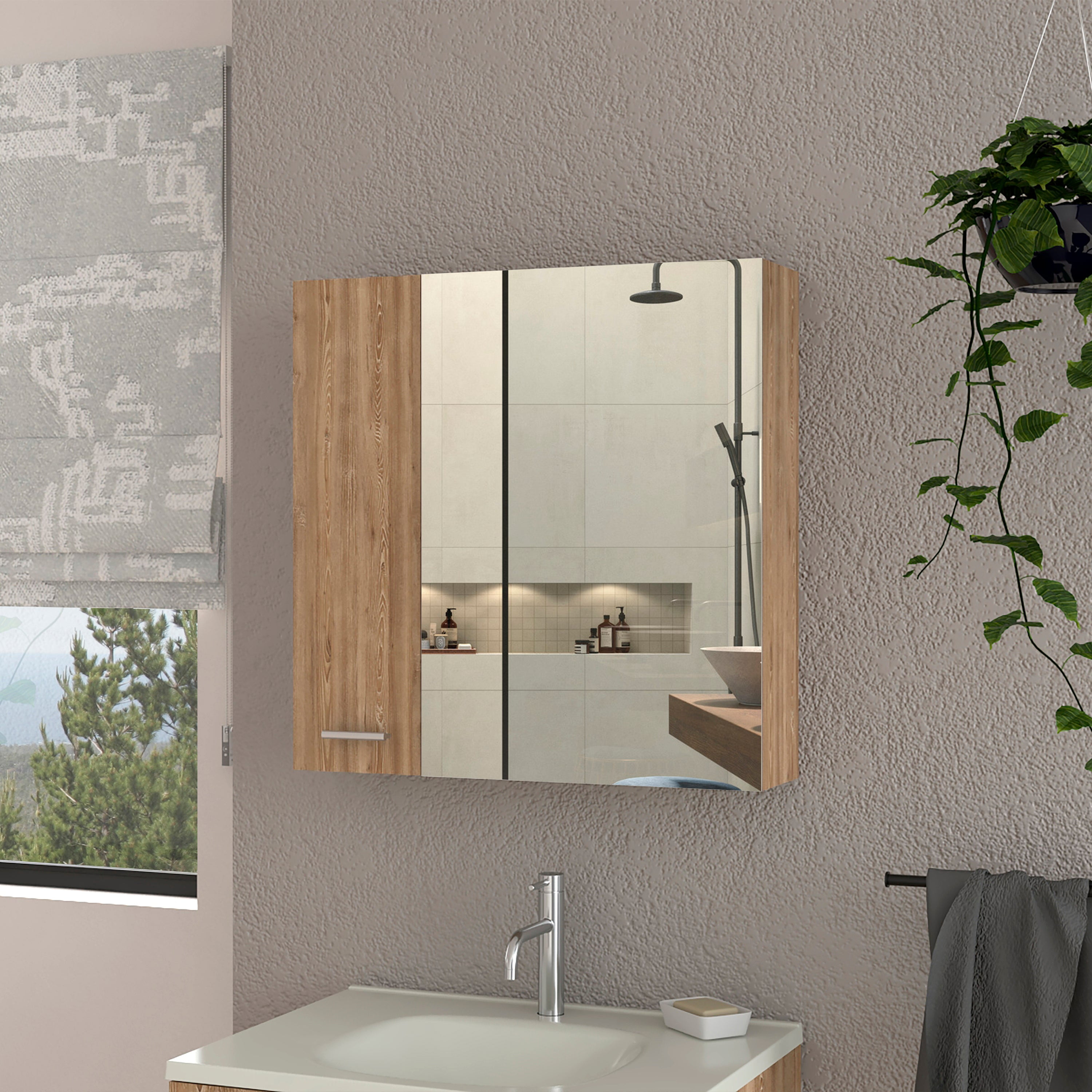 Kenya Medicine Cabinet,Mirror,Double Door,Four Interior Shelves,Beige ...