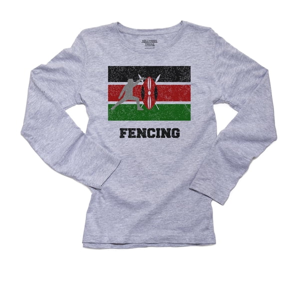 Kenya Olympic - Fencing - Flag - Silhouette Women's Long Sleeve Grey T-Shirt